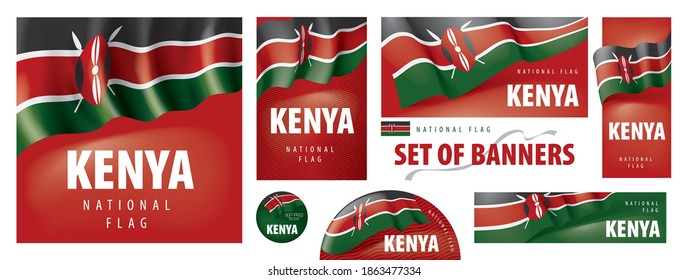 Vector set of banners with the national flag of the Kenya