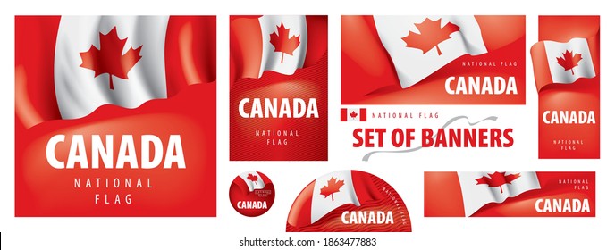 Vector set of banners with the national flag of the Canada