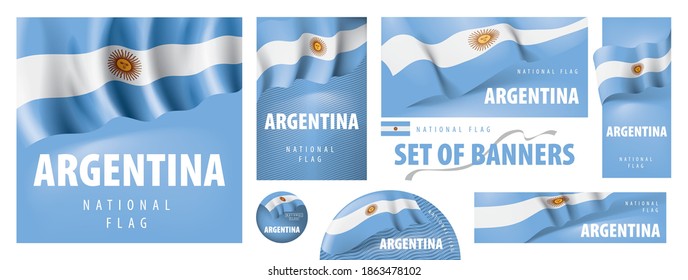 Vector set of banners with the national flag of the Argentina