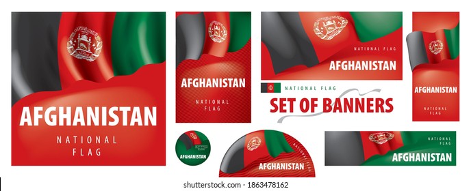 Vector set of banners with the national flag of the Afghanistan