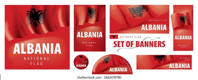 Juego de vectores de pancartas con la bandera nacional de Albania