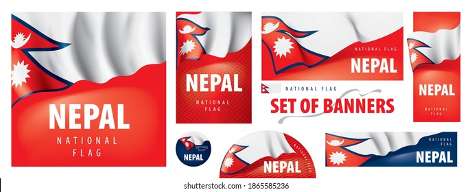 Juego de vectores de pancartas con la bandera nacional de Nepal