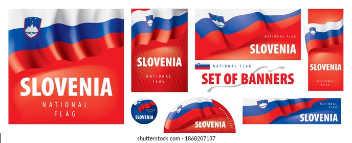 Juego de vectores de pancartas con la bandera nacional de Eslovenia