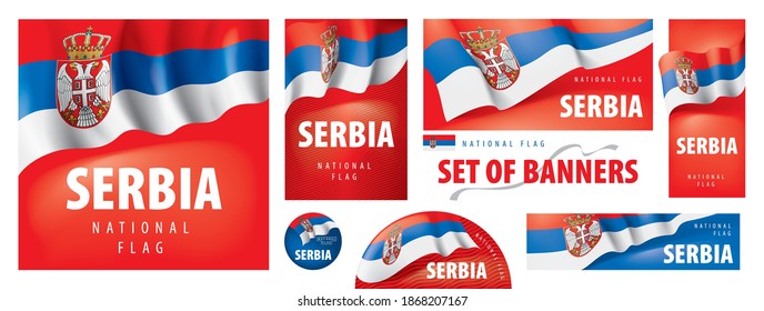 Vector set of banners with the national flag of the Serbia