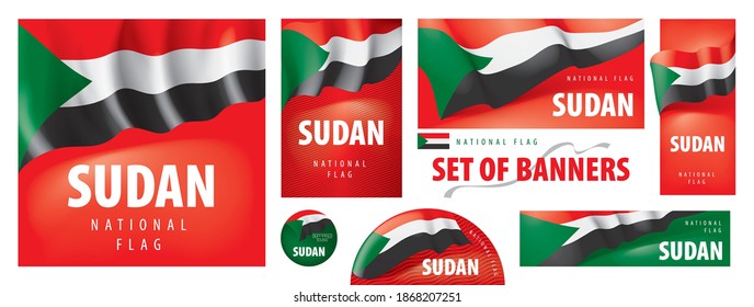 Vector set of banners with the national flag of the Sudan