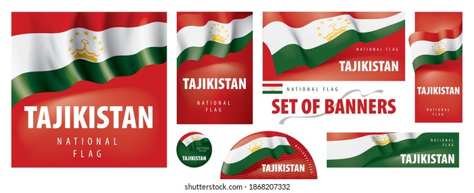 Vector set of banners with the national flag of the Tajikistan
