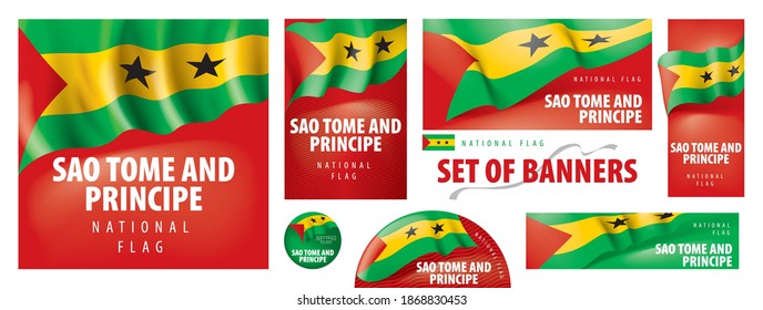 Vector set of banners with the national flag of the Sao Tome and Principe