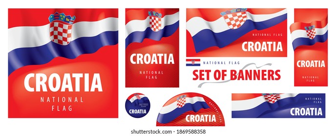 Vector set of banners with the national flag of the Croatia