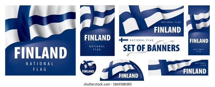 Juego de vectores de pancartas con la bandera nacional de Finlandia