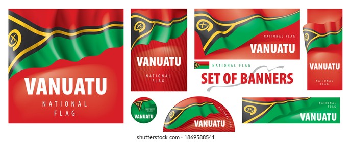 Juego de vectores de pancartas con la bandera nacional de Vanuatu