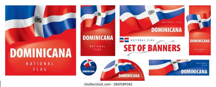 Vector set of banners with the national flag of the Dominicana