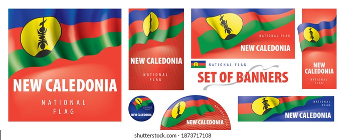 Vector set of banners with the national flag of the New Caledonia