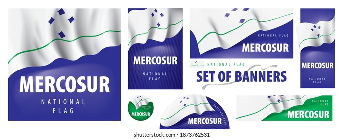 Vector set of banners with the national flag of the Mercosur
