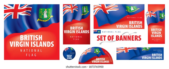 Vector set of banners with the national flag of the British Virgin Islands