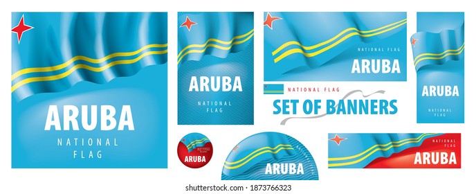 Juego de vectores de pancartas con la bandera nacional de Aruba