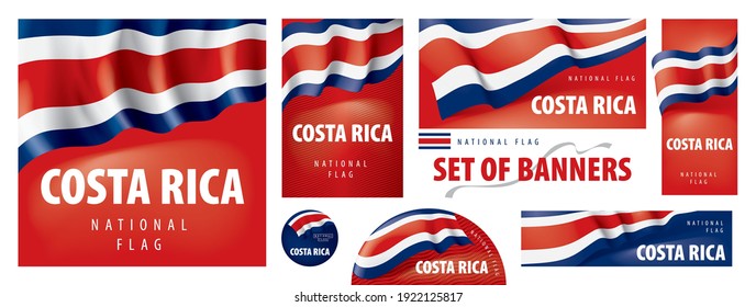 Vector set of banners with the national flag of the Costa Rica