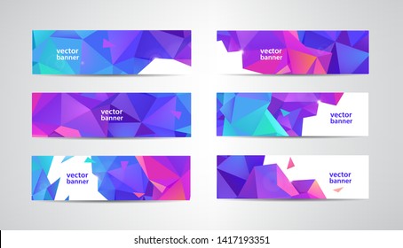 Vector Set of banners with polygonal geometric background, facet, low poly, traingles headers, covers