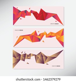 Vector Set of banners with polygonal geometric background, facet, low poly, traingles headers, covers 3d crystal colorful shapes
