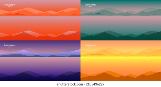 Pancartas vectoriales con ilustración de paisaje poligonal. Diseño plano