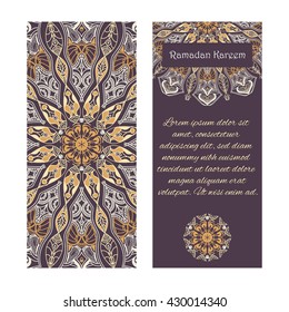 Vector set of banners to Ramadan. Greeting cards with text and mandalas patterns