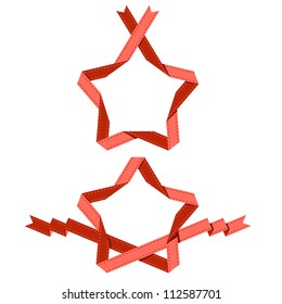 Vector set of banners with star made from red paper ribbon. Origami modern simple background with text box for presentation. Original design element for label, mark of quality, greeting card of winner