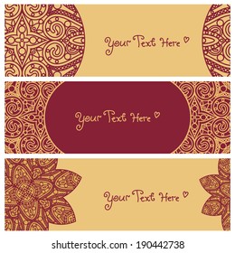 vector set of banners with traditional indian ornaments-lace orient mandala