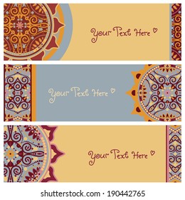 vector set of banners with traditional indian ornaments-lace orient mandala
