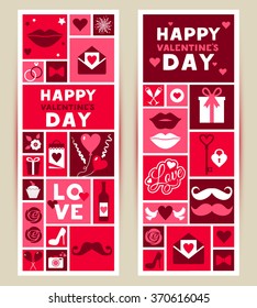 Vector set banners of Valentines Day. Vintage design in red and rose color.