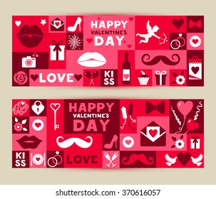 Vector set banners of Valentines Day. Vintage design in red and rose color.