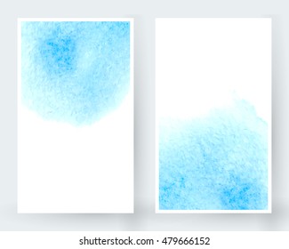 Vector set of banners with watercolor splash. Blue watercolour design cards set