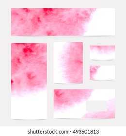 Vector set of banners with watercolor splash. Pink watercolour design business cards set