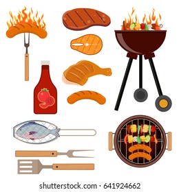 Vector set of barbecue grill icons. BBQ design elements. 
