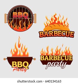 Vector set of barbecue logos and labels. BBQ grill elements.