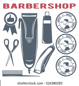 Vector set of barber shop, the quality, the icon barber hair clippers, logos for beauty salon