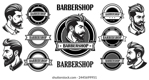 Vector set for barbershop retro logo design