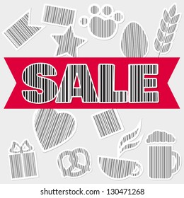 Vector set of barcodes in different shapes and sale label, can be used for shop sale, brochures, advertisement, store