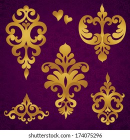 Vector set with baroque ornaments in Victorian style. Ornate element for design. It can be used for decorating of wedding invitations, greeting cards, decoration for bags and clothes.