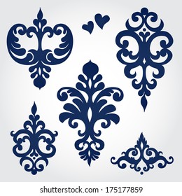 Vector set with baroque ornaments in Victorian style. Ornate element for design. It can be used for decorating of wedding invitations, greeting cards, decoration for bags and clothes.