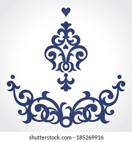 Vector set with baroque ornaments in Victorian style. Floral ornate elements for design. Ornate pattern. Place for text. Ornamental vignette. Traditional decor for your ideas.