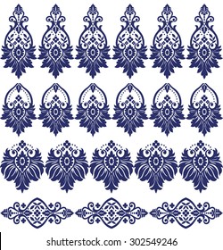 Vector set with baroque ornaments in Victorian style. Ornate element for design.