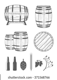 Vector set of barrels and design elements alcohol in vintage style. Collection barrels on a white background - stock vector.