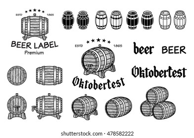 Vector set of barrels in vintage style. Collection on a white background - stock vector. art