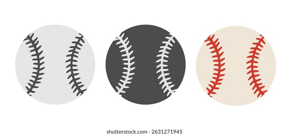 Vector set of baseball balls in retro flat style. Vector illustration of baseball ball.