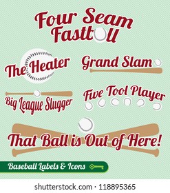 Vector Set: Baseball Bat and Ball Labels and Icons