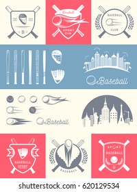 Vector set of baseball logos, emblems and design elements. Colorful logotype templates and badges.