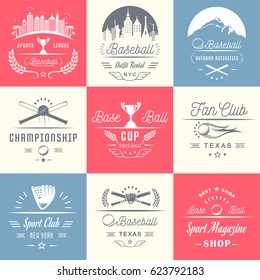 Vector set of baseball logos, emblems and design elements. Colorful logotype templates and badges.