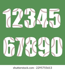 Vector set of baseball numbers on green background.