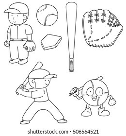 vector set of baseball player and baseball equipment