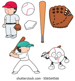 vector set of baseball player and baseball equipment