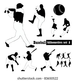 Vector Set of  baseball players Silhouette illustrations